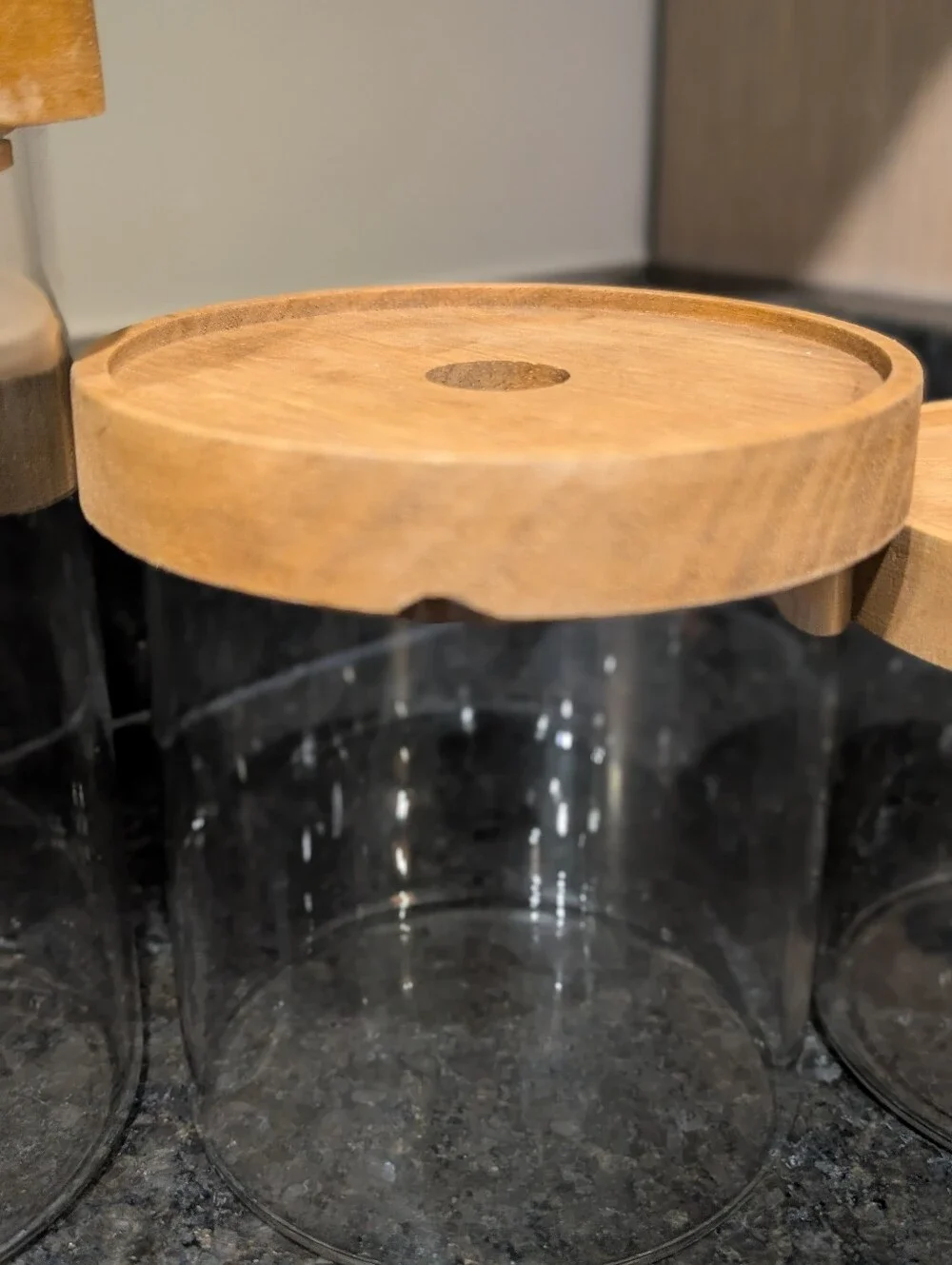 Set of 3 Glass Storage Jars with Wooden Lids